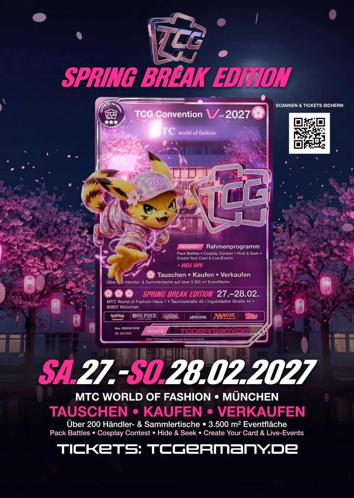 Plakat der TCG Convention 2027 – Spring Break Edition am 27.–28.02.2027 im MTC World of Fashion München