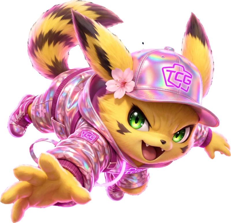 Maskottchen der Spring Break Edition mit Kirschblüte und TCG-Kappe